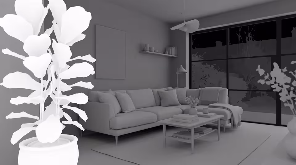 Interior scene depth map preview with clear foreground and background layers